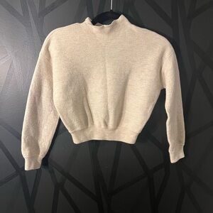 Alice + Olivia Cream now cropped shrunk wool sweater